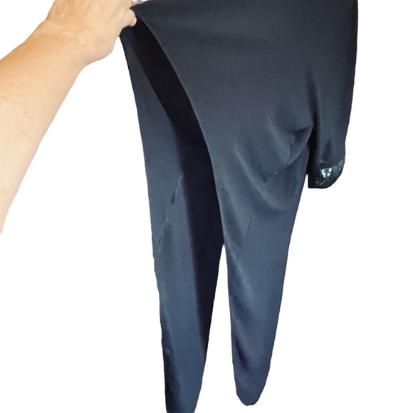 Melanie Lyne Navy Sheath Dress with sheer Overlay/ Sequined cuffs.Size 14 NWOT - Picture 2 of 16